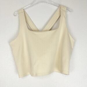 Nike Shirt‎ Womens 3X Yoga Crop Top Gingham Milkmaid Built-in-Bra Yellow Picnic